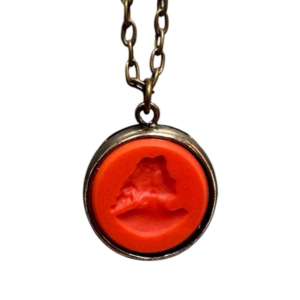 Anthropologie coral cameo necklace with brass chain